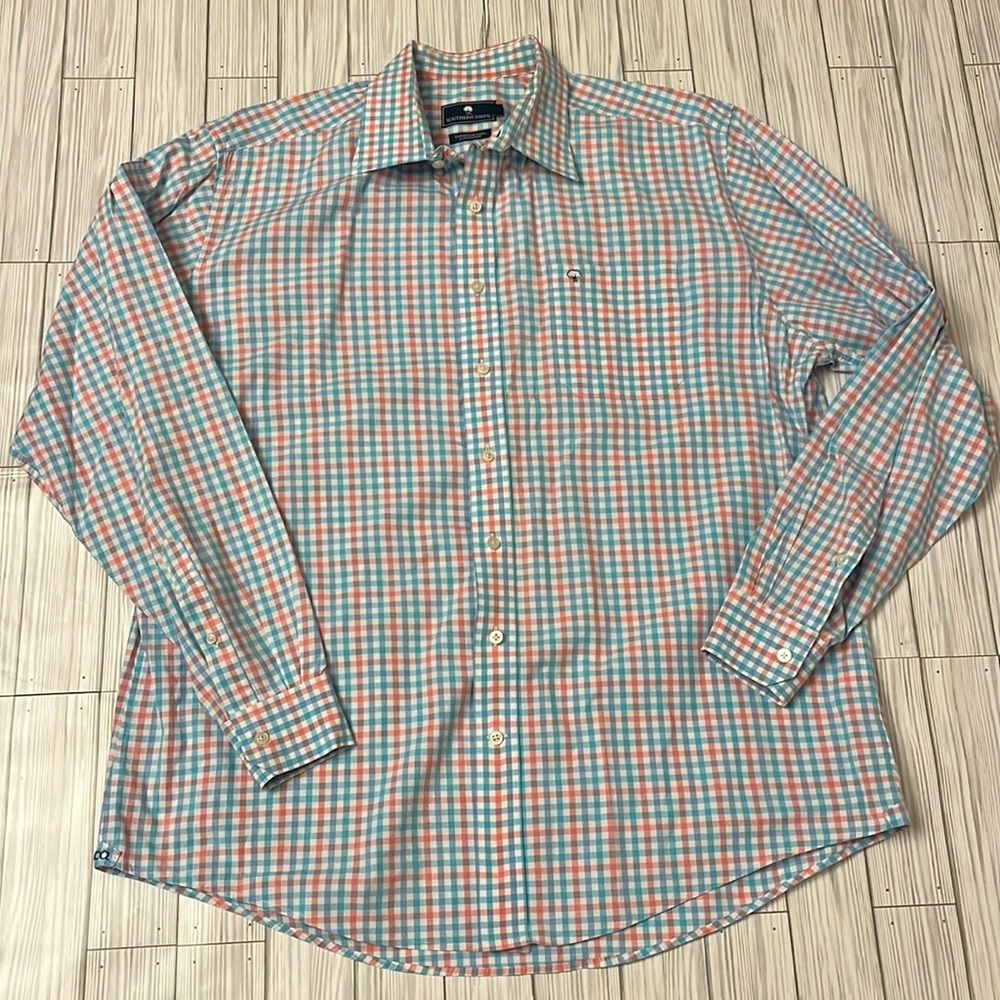 The Southern Shirt Company Blue & Coral Plaid Dress Shirt